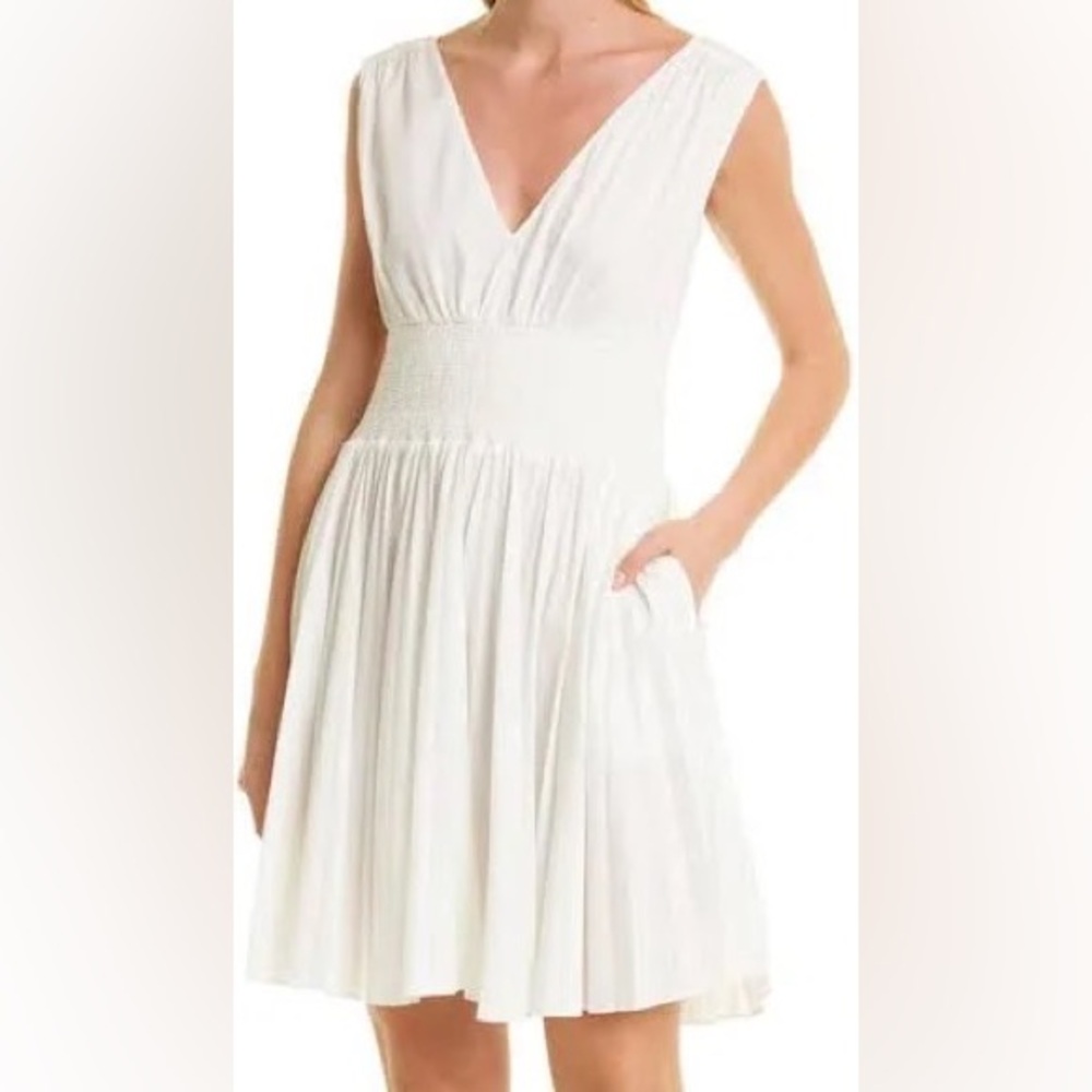NWT REBECCA TAYLOR Smocked pleated Dress in white size S
